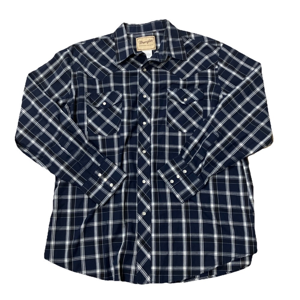 Wrangler Western Shirt Pearl Snap Long Sleeve XL Navy Blue